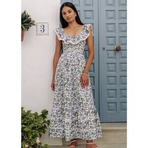 Pink City Prints Susie Ditsy Floral Tiered Maxi Sundress Lavender Womens Medium